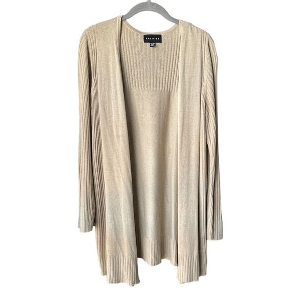 Premise Cardigan Sweater Ribbed Pleated Lightweight Cream Size XL - Picture 1 of 5